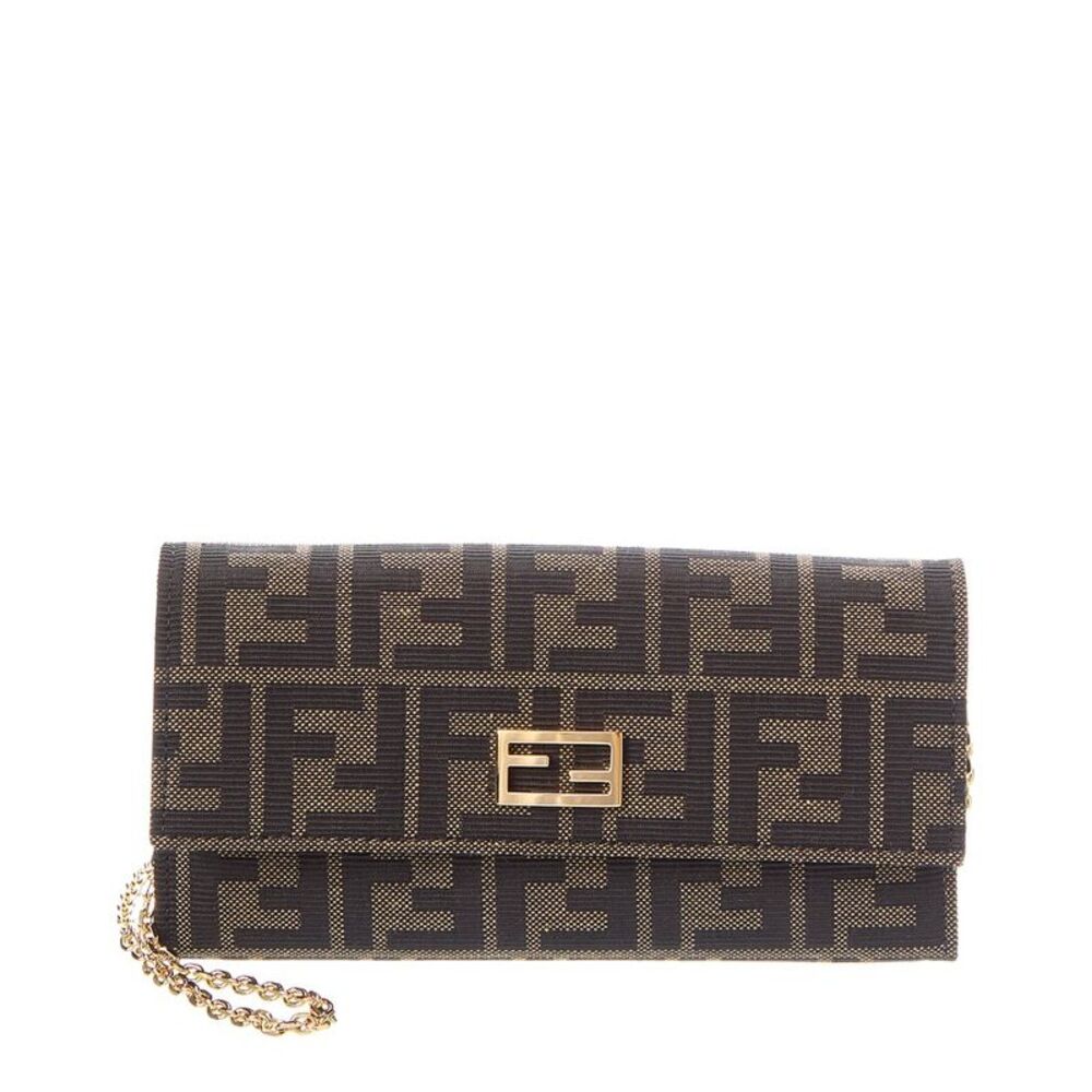 Fendi Ff Canvas & Leather Wallet On Chain, Brown